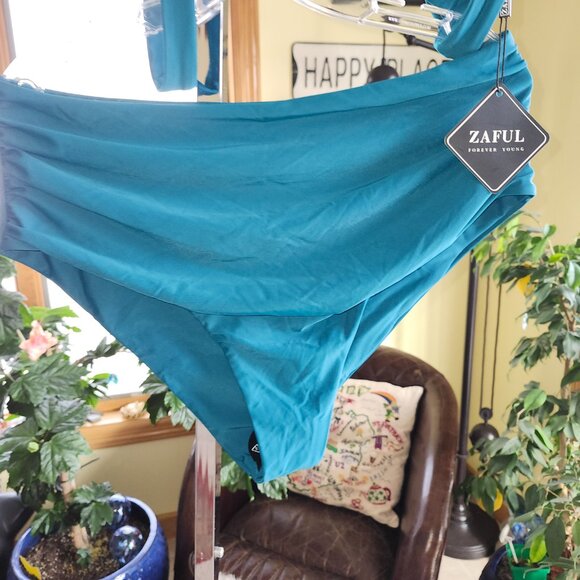25247  Brand New Beautiful Teal ZAFUL 2-Piece Swim Suit Size 2X - Picture 5 of 14
